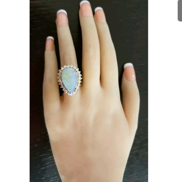 Sold Vintage 18k Gold Opal Diamond Halo Ring - Picture 2 of 13